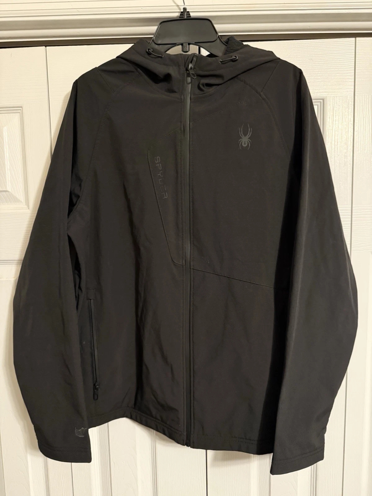 Spyder Mens Black Hooded Softshell Jacket Full Zip Outdoor Performance Large