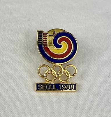 Vintage Seoul 1988 Olympic Games South Korea Olympics Gold Tone Enamel Lapel Pin