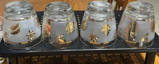 Set of 4 Vtg Libbey Old Fashion Glasses Gold Foliage 3 3/8" tall, 8 oz Glasses
