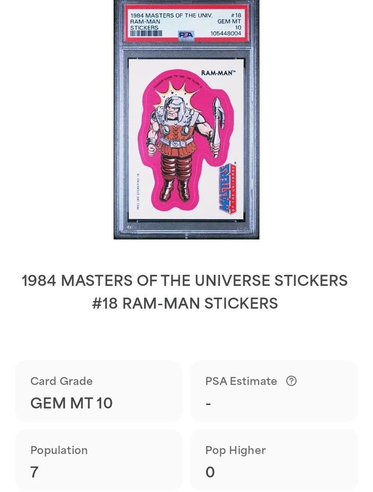 1984 Masters of the Universe MOTU Ram Man #18 Sticker Graded PSA 10 Pop 7 - Image 4 of 4