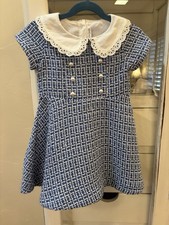 Janie and Jack Tweed Dress in Blue and White Size 3 T Lace and Pearls