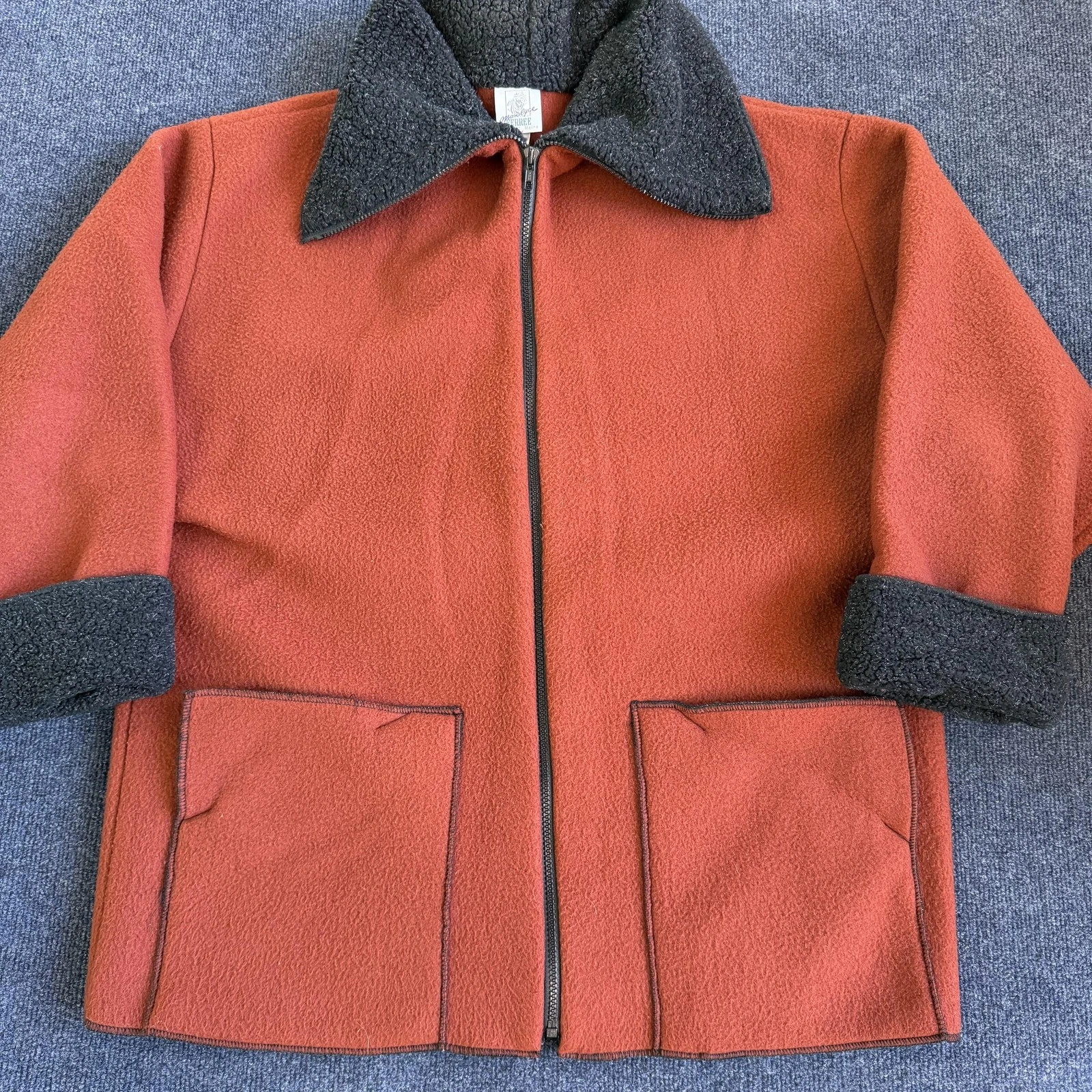 Madalyn Ferree Jacket Womens M/L Orange Fleece Zip Collared Lined Pockets USA