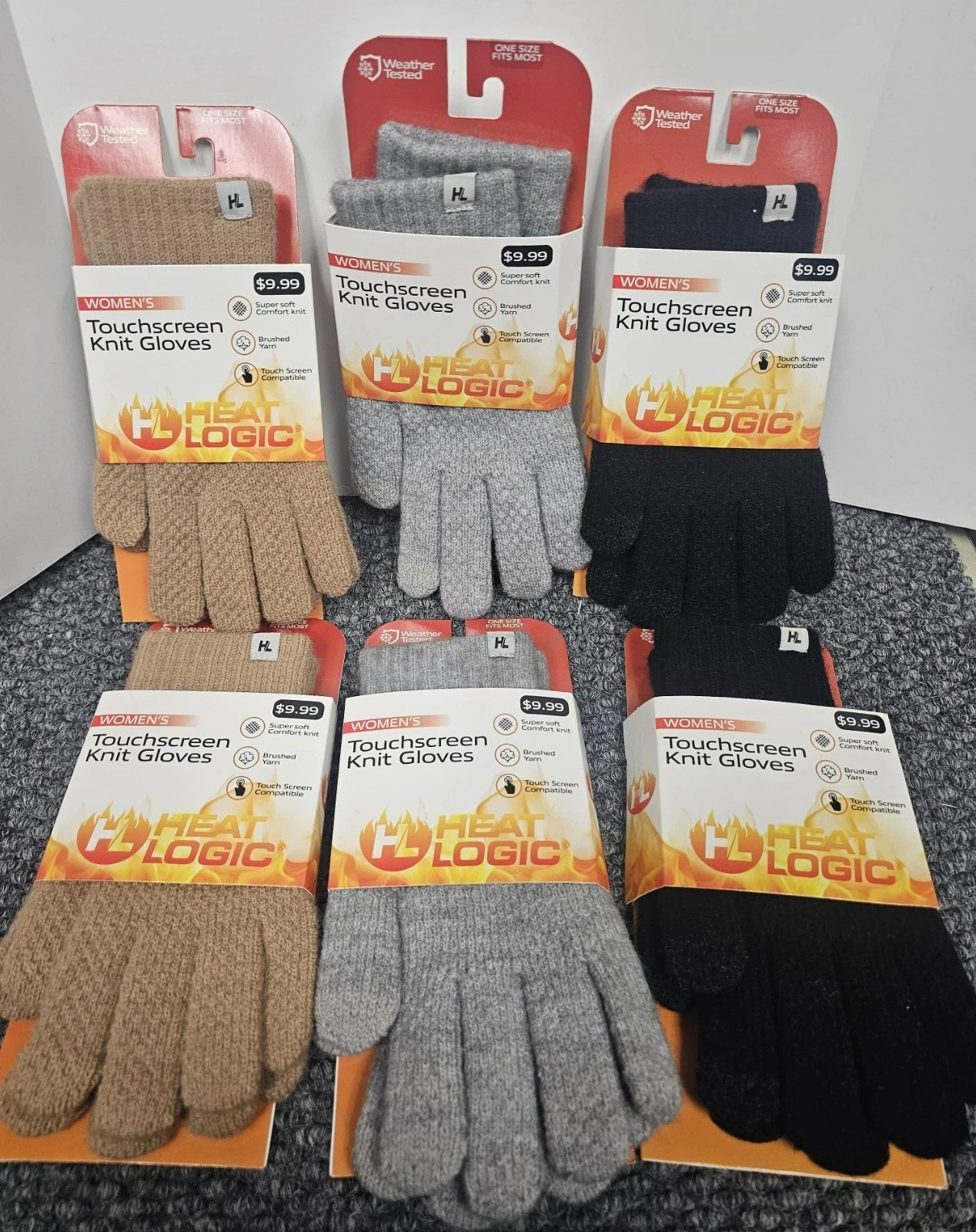 6 X Heat Logic Women's Knit Gloves One Size Touch Screen Compatible 3 Colors