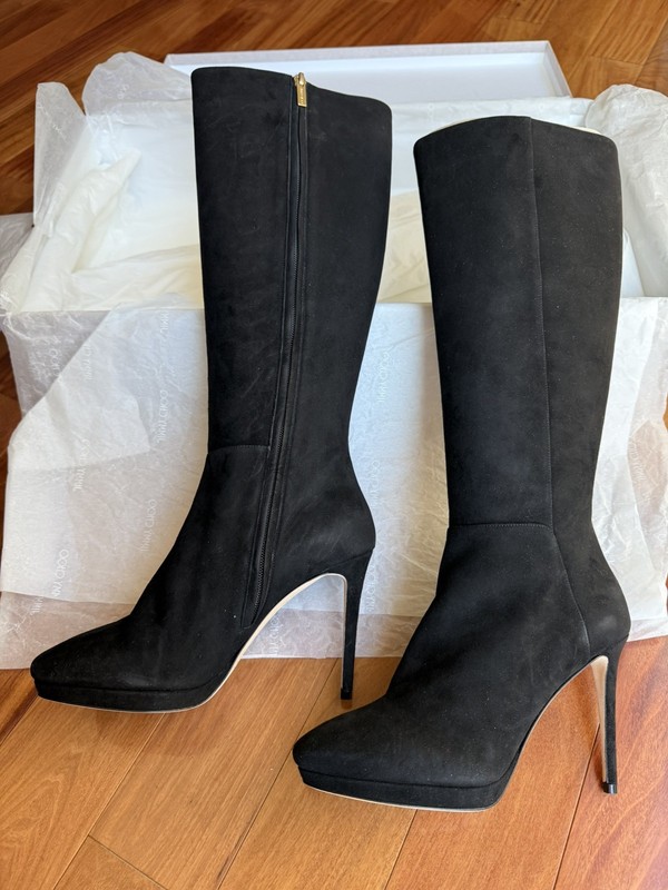 NIB JIMMY CHOO Hoxton 100 Black Suede Tall/ Knee-High Boots Size 38.5