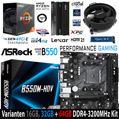 PC Bundle - Ryzen 5 4500, ASRock B550M-HDV mit 16, 32 oder 64GB DDR4-3200MHz Kit