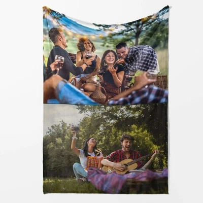 GIFTIMIZED Personalised 2 Photo Personal Blanket Custom Picture Collage Gift for Her or Him