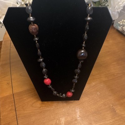 Handcrafted Beaded Necklace Black Red Round Accents Women Statement Jewelry