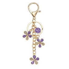 Initial Letter Flower Keychain, Cute Alphabet m Cherry Blossom Keyring, Purple