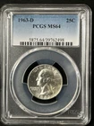 1963-D  25C Washington Quarter Dollar PCGS MS64   39762498