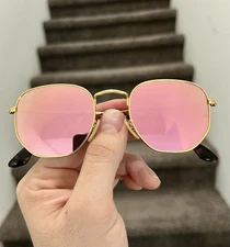 NEW Ray-Ban Hexagonal Medium 3548N 51mm- Gold Pink Mirror 