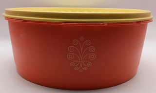 1970's Vintage Tupperware Servalier Burnt Orange #1204 8 With Yellow Lid #1205 3