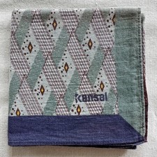 Handkerchief Vintage Green Brown Cotton Geometric Pattern Pocket Square 18" K1