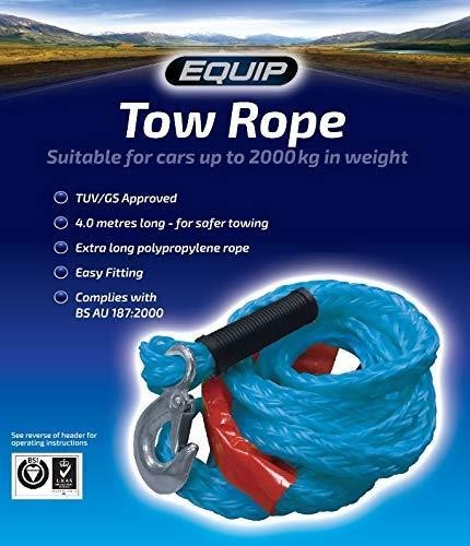 Equip ETR030 2T Tow Rope 2 Tonne Blue 4m Long Easy Fitting TUV GS Approved