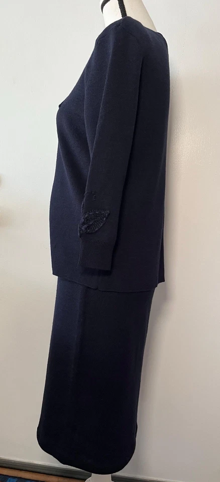 Adrianna Papell Conjunto de 2 Piezas Traje Blazer Vestido Mezcla de Lana Azul Oscuro PS M Foto 4 de 4