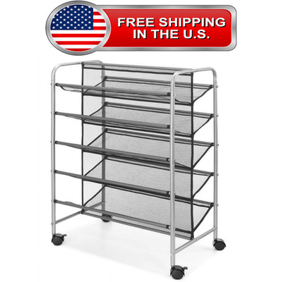 Mainstays 5-Tier Metal Slanted Mesh Wheeled Gray & Black Shoe Rack for Shoe Stor