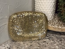 Vintage Gold Metal Mesh Coin Purse Zipper Bag Estate Disco Clutch