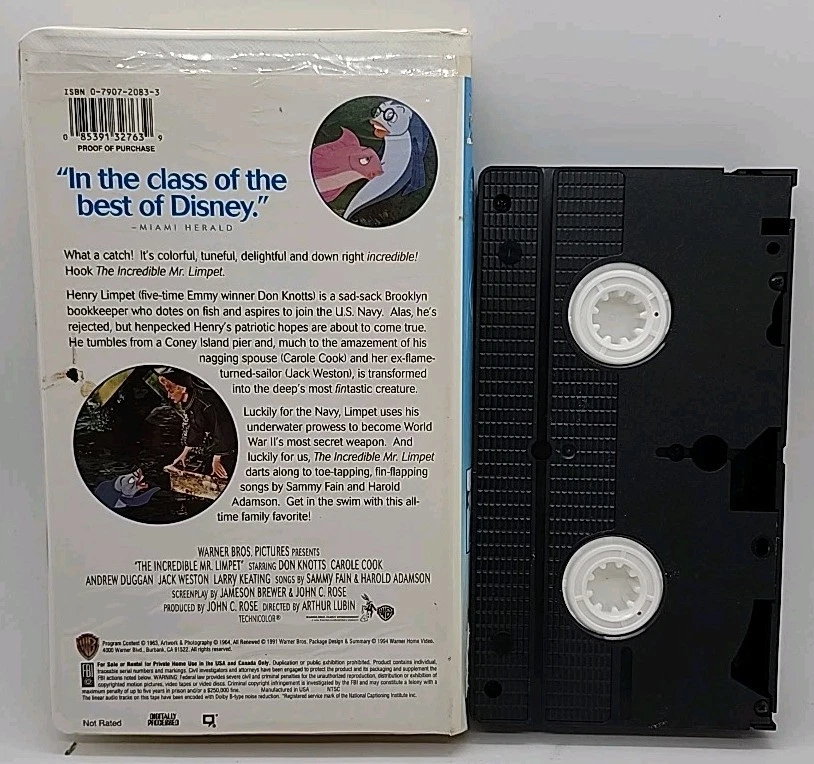 The Incredible Mr. Limpet VHS 1963, 1994 Clamshell Release Foto 2 de 3