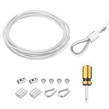 20Ft 6M Wire Rope Stainless Steel Cable 1/12" Clamp, Sleeves  Thimble White