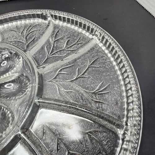 Indiana Glass Crystal 3158 Pebble Leaf Egg Hors D’oeuvre 13” Serving Tray USA - Picture 4 of 7