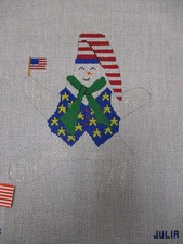 Julia Handpainted Needlepoint Canvas Sparkly Snowman w/ USA Flag Embellishment