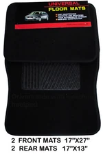 Universal 4 pcs set Black Truck Car floor mats w/anti-skid backing & heel pad