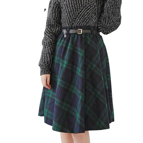 plaid skirt women long a line british style woolen kilt winter