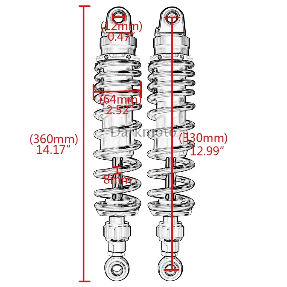Amortiguadores traseros de motocicleta de 14" 360 mm suspensión universal para Honda ATV Foto 2 de 4
