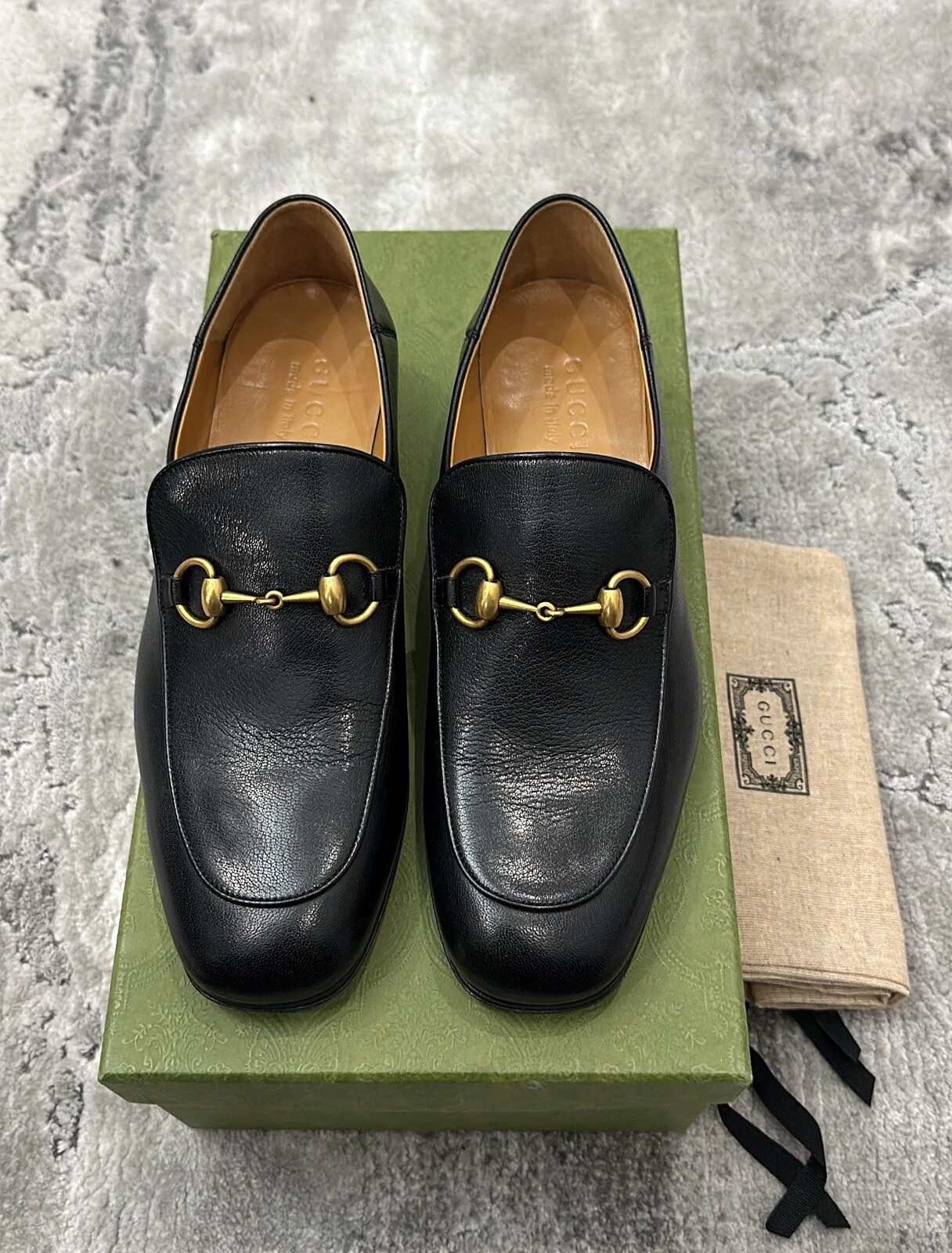 Massin homme authentique Gucci or cheval noir cuir US8,5 EU42 UK8
