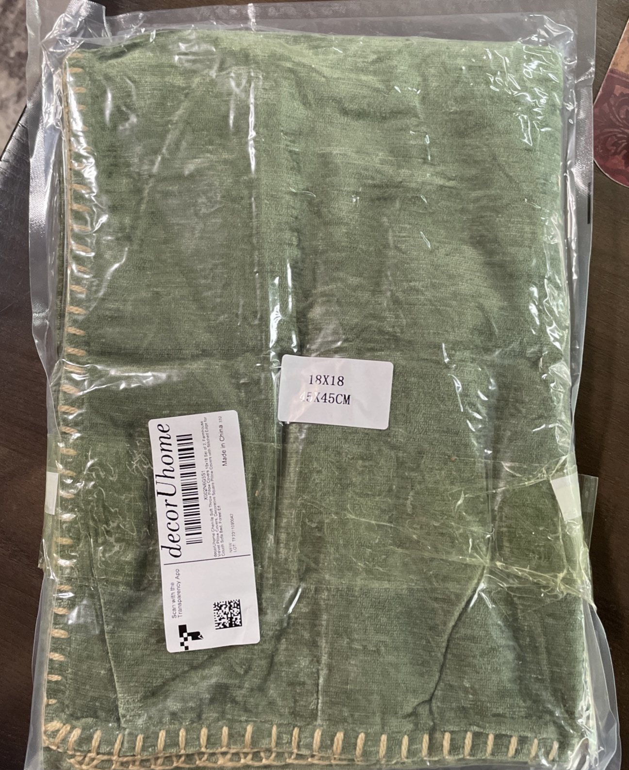 Soft Chenille Throw Pillow Covers 18x18 Pack of 2 in Green Enhances Home Decor