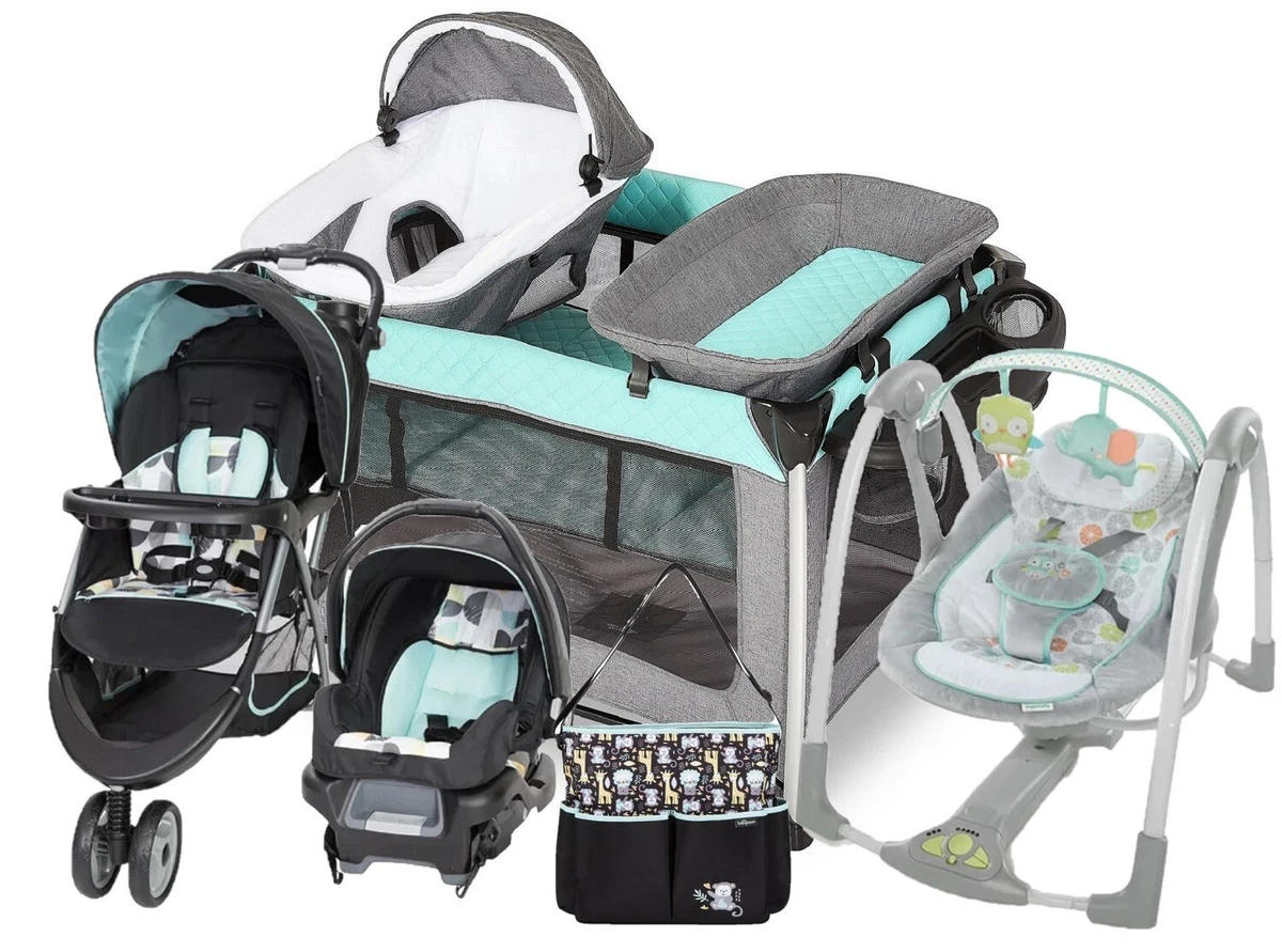 Baby Boy Combo Travel System Set Stroller With Car Seat Playard Diaper Bag  Swing