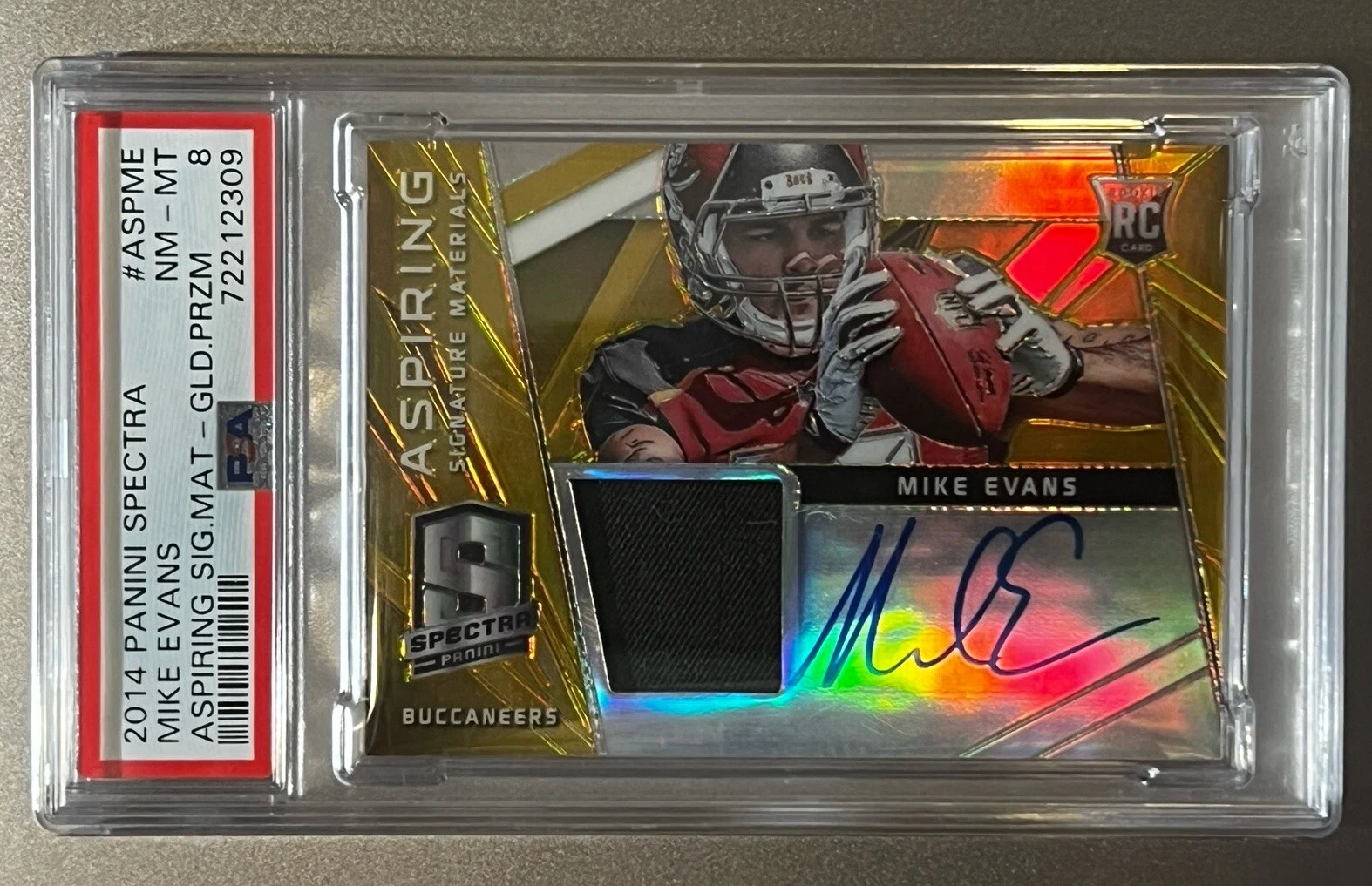 Mike Evans Panini Spectra Aspiring Signature Materials #ASPME Gold Prizm