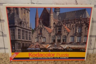 Vintage Kodacolor Jigsaw Puzzle 300 Piece Belgium Market Place Rose Art New