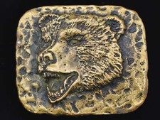 Solid Brass Grizzly Brown Snarling Bear Vintage Belt Buckle