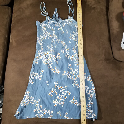 Faithfull the Brand Marni Shirred Dress Blue Estelle Floral Sz 4 