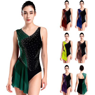 Womens Dress Performance Leotard Ballet Skirt Modern Dancewear Sleeveless Mesh