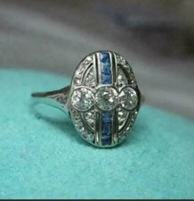 1.00 CT White Round Cut CZ  Blue Three Stone Engagement Ring In Sterling Silver