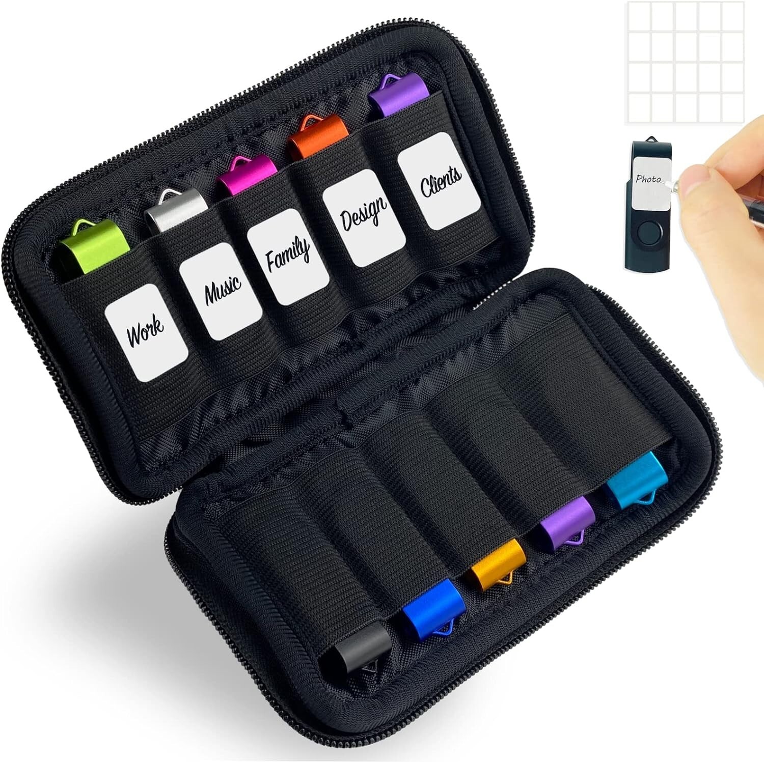 USB Flash Drive Holder Storage Bag with Zipper 10 Individual Elastic Slots-image