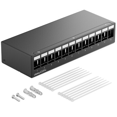 12 Port Patchpanel Gehäuse 1HE Netzwerk Panel Verteiler Aufputz Keystone Module
