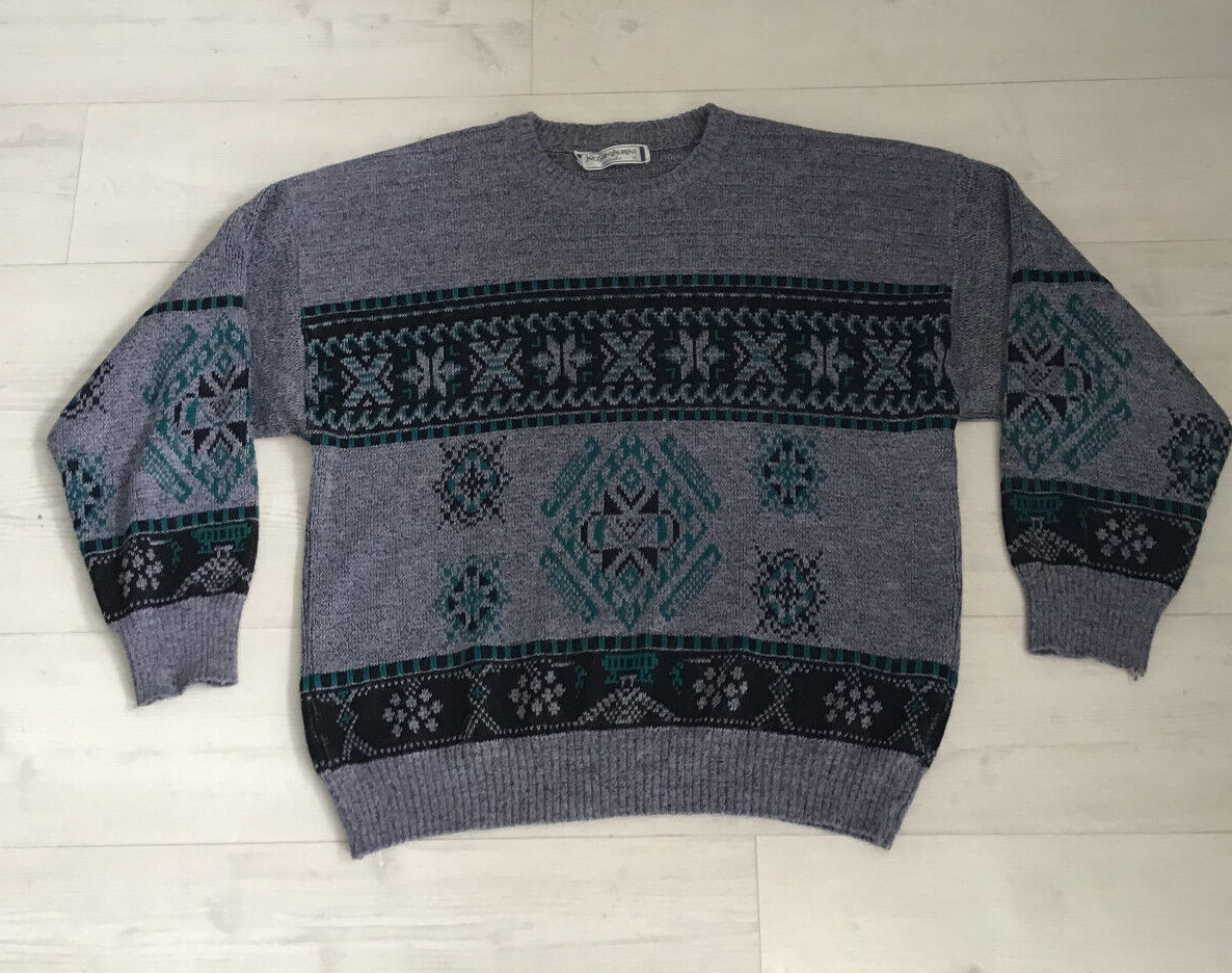 Maglione Crew vintage anni '80 Yves Saint Laurent YSL lavorato a maglia Taglia XL Grigio