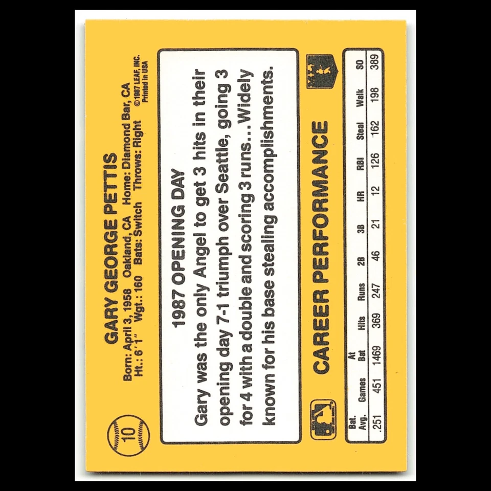 Gary Pettis #10 1987 Donruss Opening Day California Angels Baseball Card MLB NM - Image 2 of 3