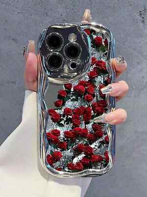 Ästhetische Rose galvanisierte cremefarbene Handyhülle mit Wellenrand für iPhone und Samsung