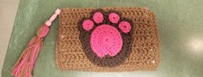 Handmade Crochet Mini Cosmetic/coin Purse PINK PUPPY PAW