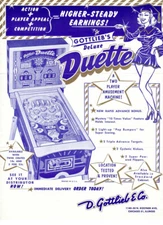 Wow Original 1955 Gottlieb Duette Deluxe pinball flyer/brochure! Rare! Free Ship