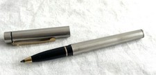 Sheaffer White Dot Rollerball Pen Satin Steel Body Gold Accents