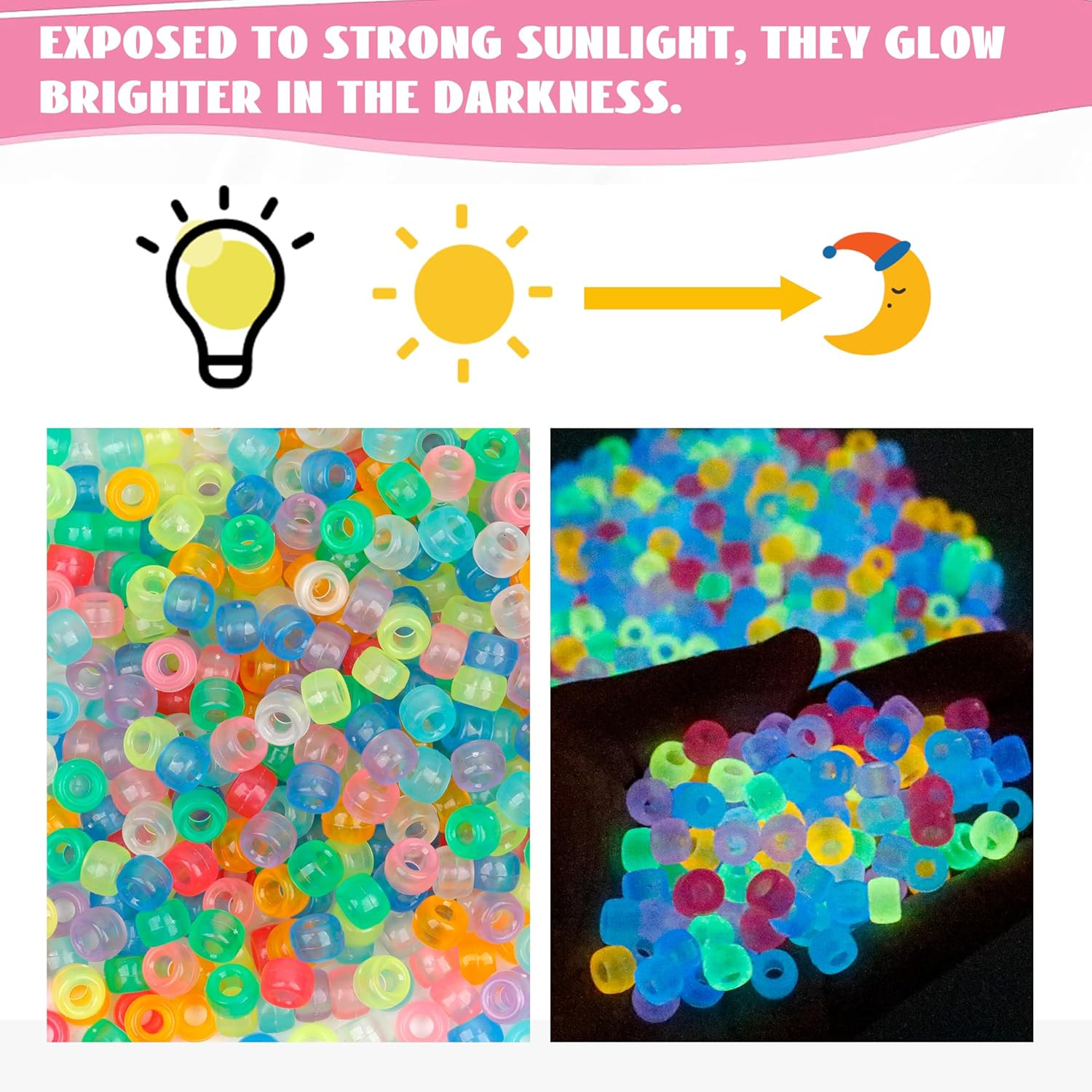 1000Pcs Glow in The Dark Pony Beads 9mm Plastic Kandi Beads Bulk for Friendsh...