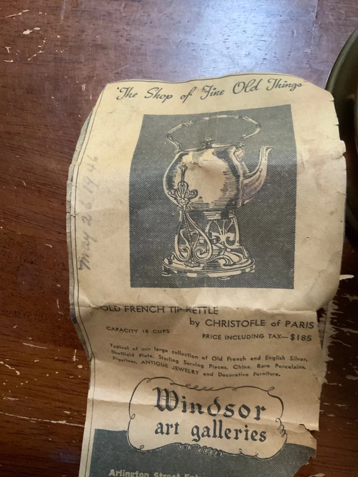 Antigua tetera CHRISTOFLE FRANCE de latón inclinable Foto 3 de 4