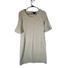 Tahari Gray Short Angel Sleeve Crew Neck Classic Knit Sweater Dress Women Sz 2