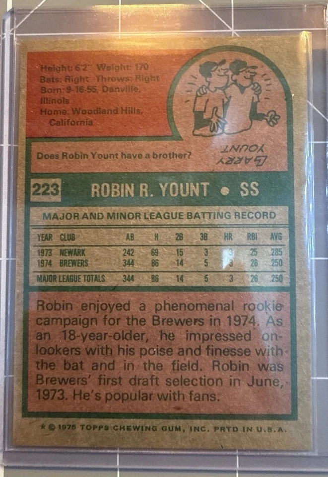 1975 Topps - Robin Yount #223 (RC) - Image 2 of 4