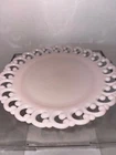 Vintage Fenton PINK Milk Scroll Lace Plate! Reverse C Border
