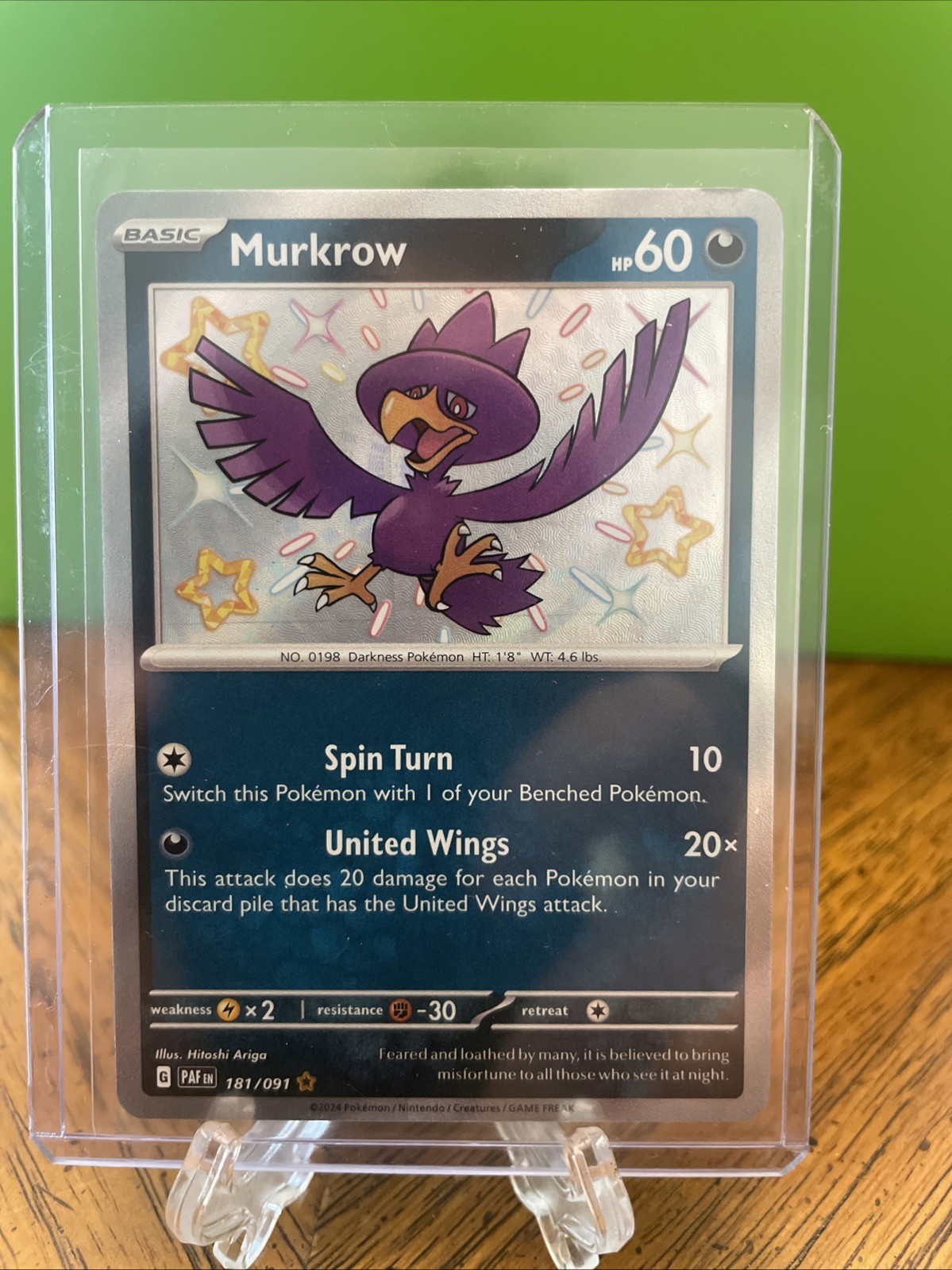 Pokémon TCG Murkrow Scarlet & Violet Paldean Fates Holo Shiny Rare Card 181/091
